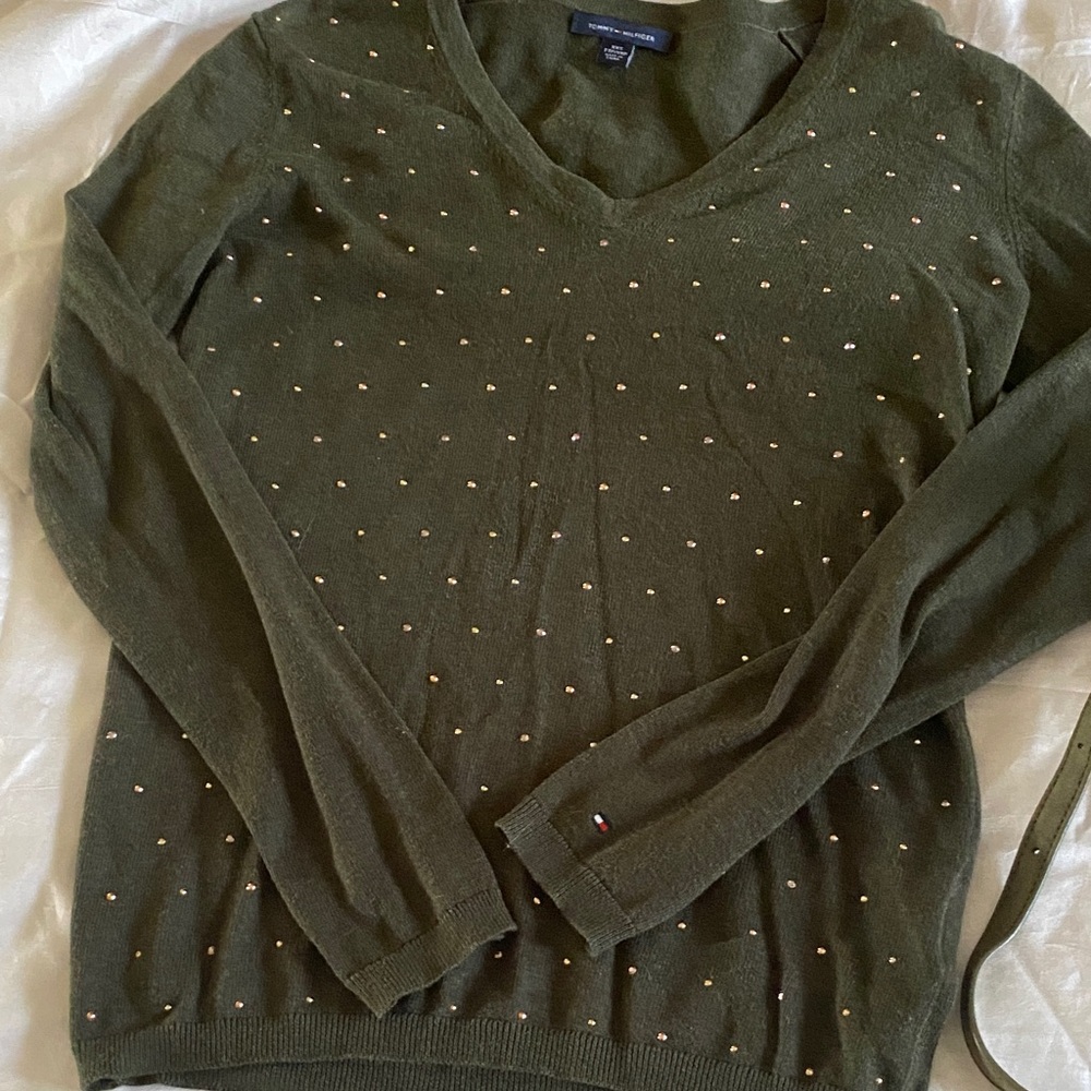 Tommy Hilfiger Dark Green V-Neck Sweater